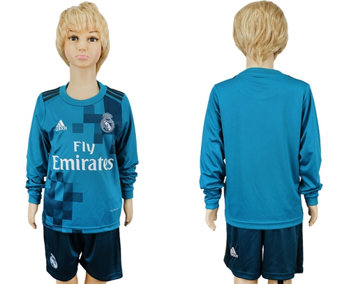 Real Madrid Blank Sec Away Long Sleeves Kid Soccer Club Jersey - Click Image to Close